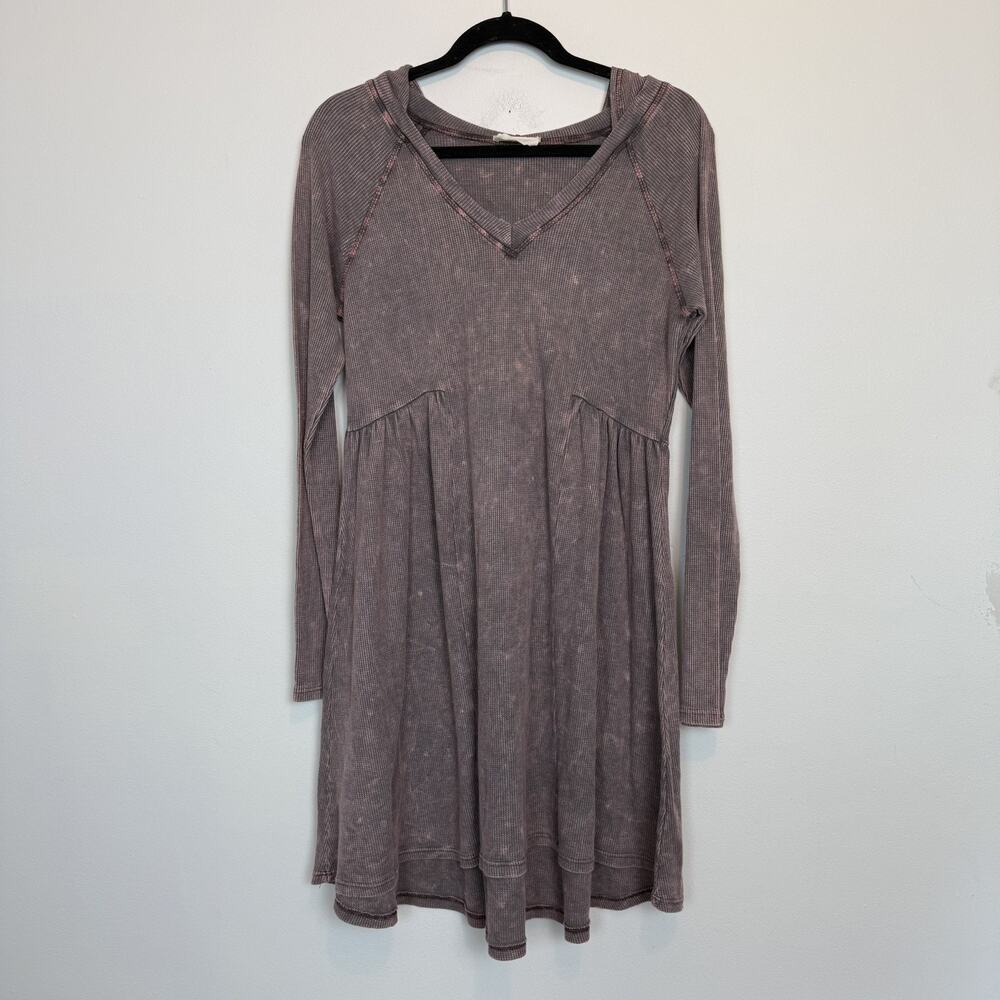 Abree grunge henley hooded mini dress Small gorpcore acid wash skater